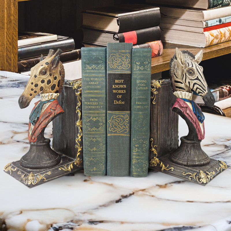 Serengeti Giraffe and Zebra Bookends