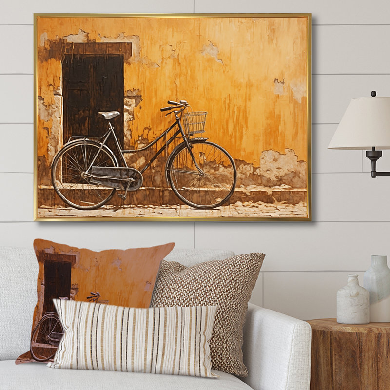 Caramel commute vélo I - art mural de vélo_106994, H 34 po x l 44 po x P 1,5 po, Cadre flottant doré