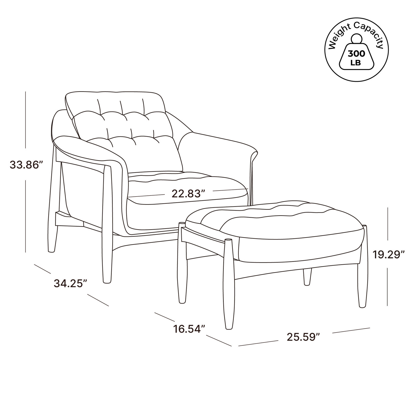Ashford 32.7" Upholstered Armchair With Ottoman, White
