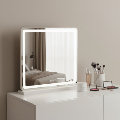 22" Clear Lighted Freestanding Frameless Makeup Shaving Tabletop Mirror