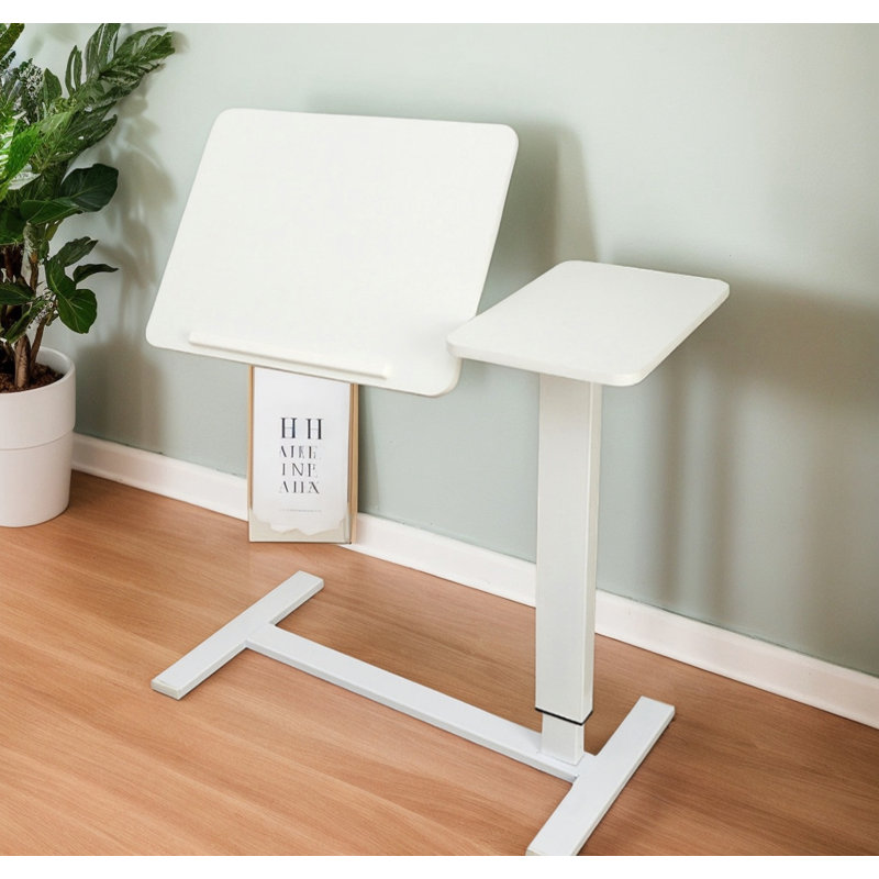 Bureau de lit réglable Nasir avec table rabattable et roulettes, Blanc / blanc