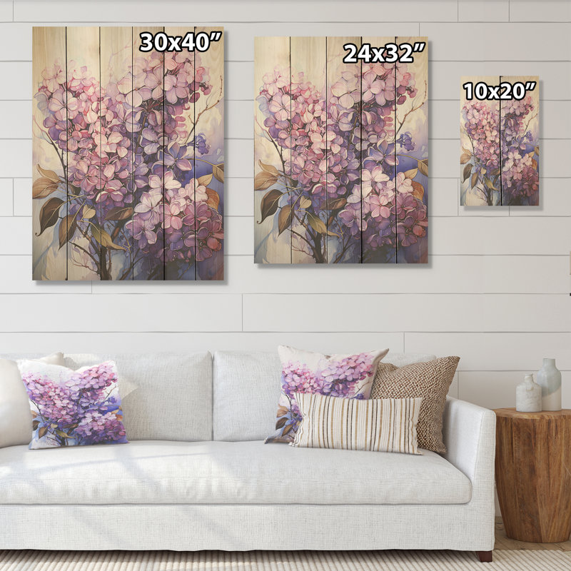 Lilas organique Flow Grace I - lilas, art mural sur bois de pin naturel, H 32 po x l 24 po