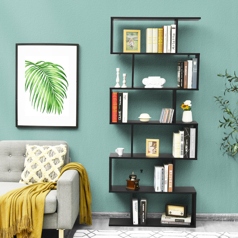 Modern 6-Tier S-Shaped Coffee Wooden Bookshelf