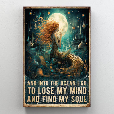 Mermaid And Into The Ocean - 1 Piece Rectangle Gra " Mermaid And Into The Ocean - 1 Piece Rectangle Graphic Art Print On Wrapped Canvas " Graphic Art Print