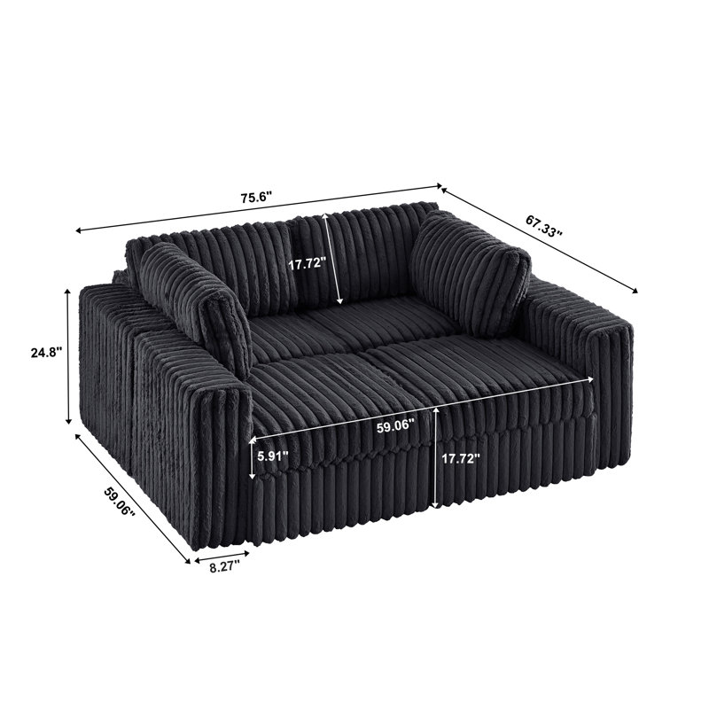 Canapé modulaire 4 places avec rangement, Similifourrure noire