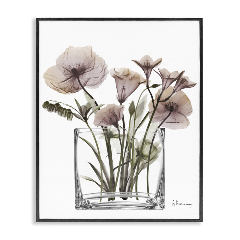 Giclée encadrée de fleurs modernes translucides, design par Albert Koetsier, H 20 po x l 16 po, Giclée encadrée noir minuit