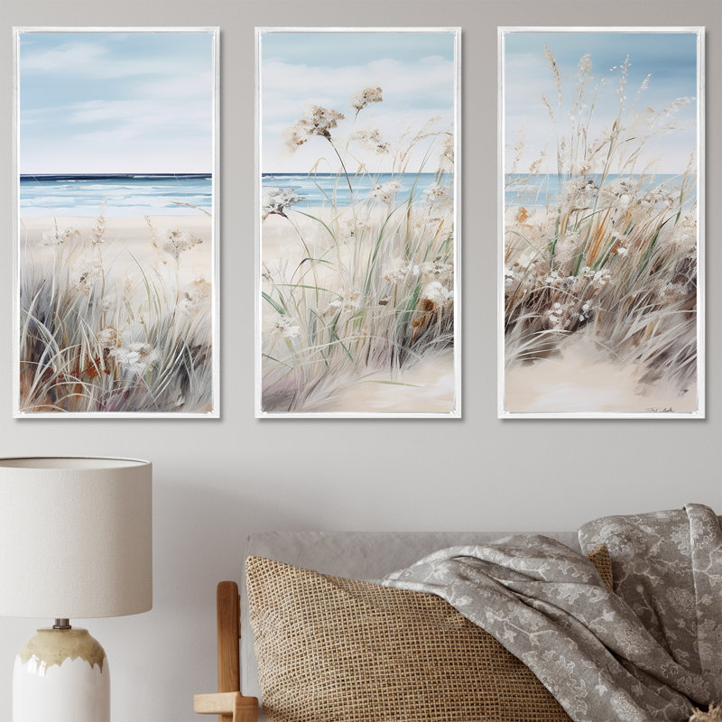 «Plant Beauty On The Beach - Plants», ensemble d'art sur toile, H 32 po x l 48 po x P 1 po, Cadre flottant blanc