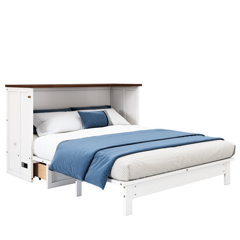 Commode convertible, capacité de 400 lb, double, coffre de style noyer blanc avec station de charge, grand tiroir de rangement, double, et plus