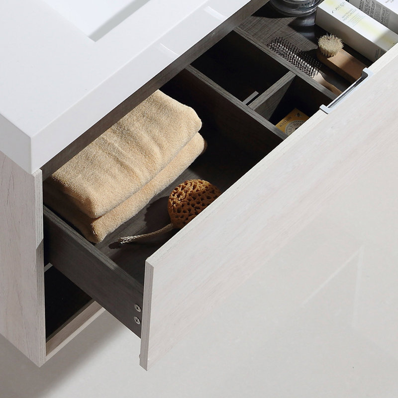 Ensemble de meuble-lavabo de salle de bain simple fixé au mur 36 po Pierceton, Blanc cassé