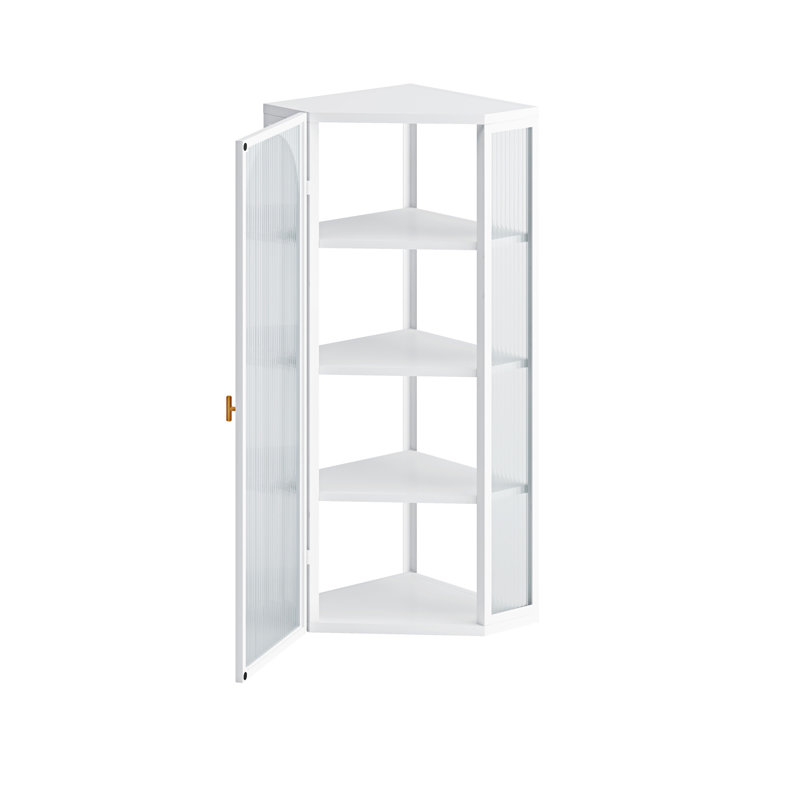Armoire de coin murale à porte en verre avec rangement à quatre niveaux pour la chambre à coucher