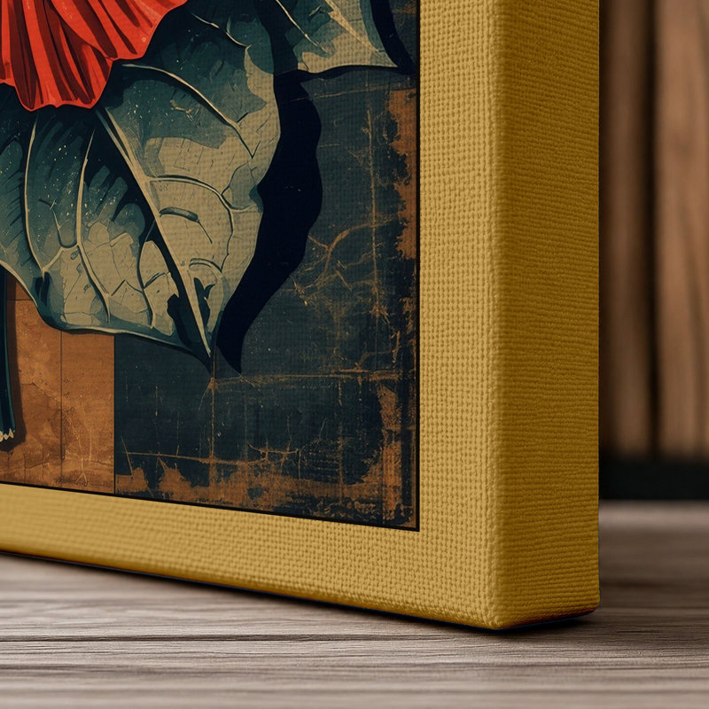 Crimson Hibiscus Botanical - Wrapped Canvas, 18x12 - 45.7 x 30.5 cm, Ochre Border