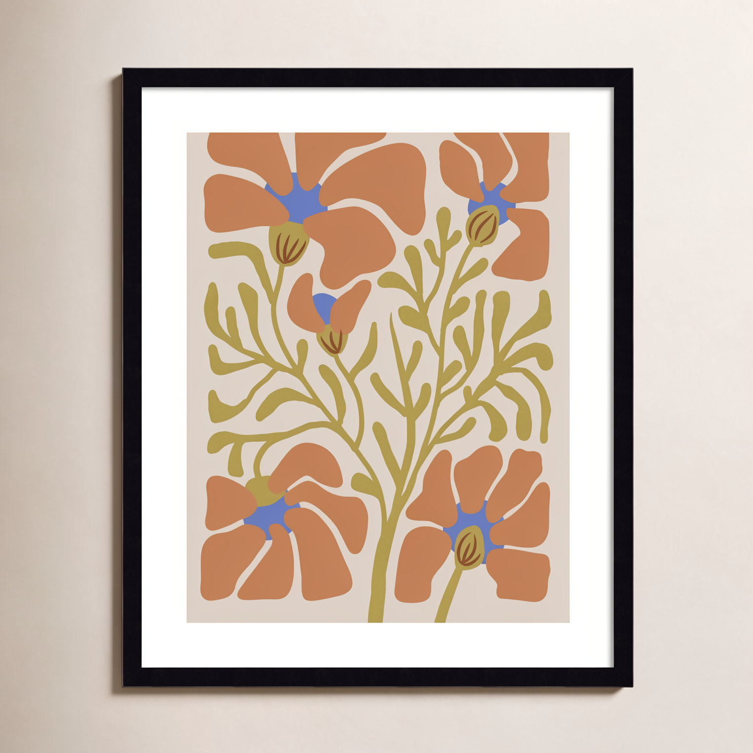 Expressive Abstract House Plant Orange Print, Black, 25" H x 21" W x 1" D