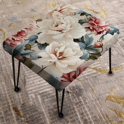 White Antique Floral Peony Garden - Vintage Rectangle Ottoman