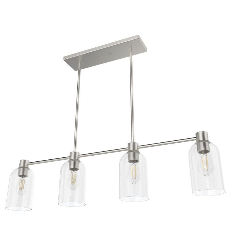 Luminaire suspendu cylindrique linéaire 4 lumières Lochemeade, Transparent, Nickel brossé