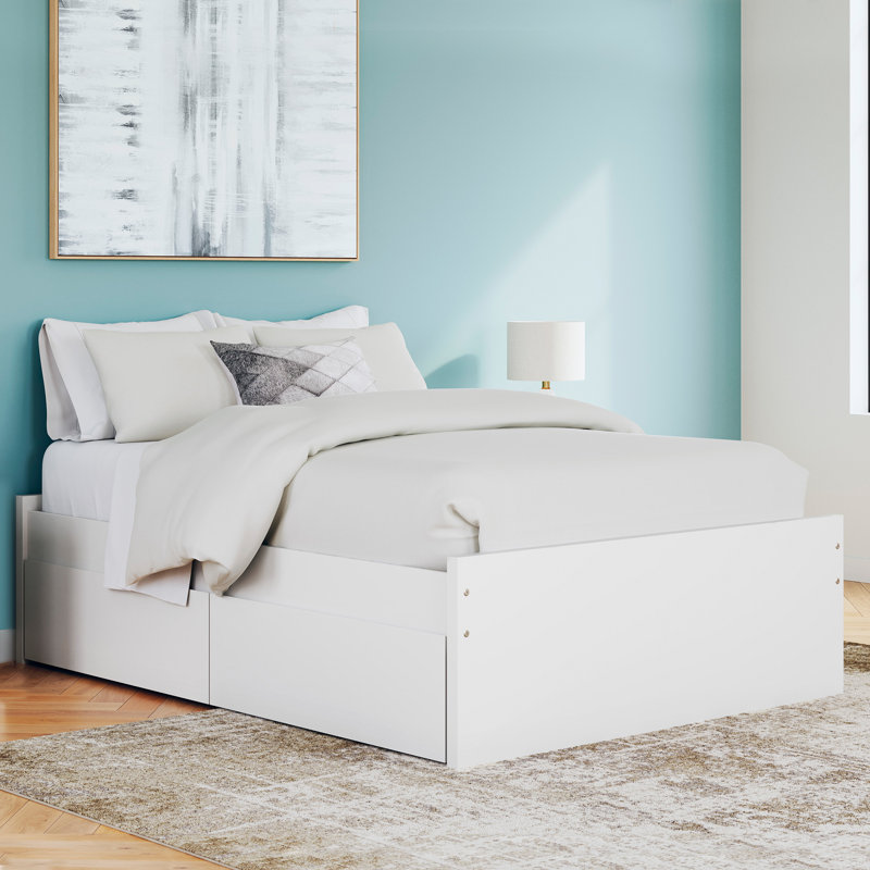 Onita Full Platform Bed With 1 Side Storage, Full, White