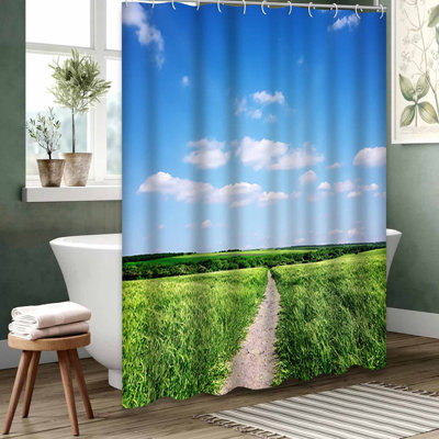 Blue Waterproof Shower Curtain,Shower Curtains for Bathroom with 12 Hooks