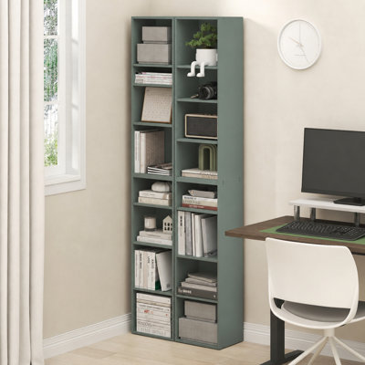 Furinno PASIR Book Shelf Set of 2, 8-Tier Separable Tall Bookshelf, Stackable Bookcase with Adjustable Open Shelf, 9.3 x 11.8 x 70.9, for Living Room, Bedroom, Home Office, Sage Green
