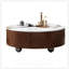 Table basse rustique ronde avec 2 tiroirs et plateau en pierre frittée, centre de table de salon moderne