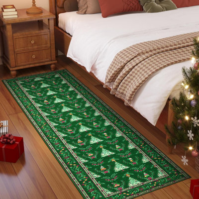 Machine Washable Christmas Rug Xmas Tree Floor Mats with Non-Slip Backing, Non Shedding Living Room Carpet, Decorative Holiday Indoor Rug for Bedroom, Nursery, Kitchen