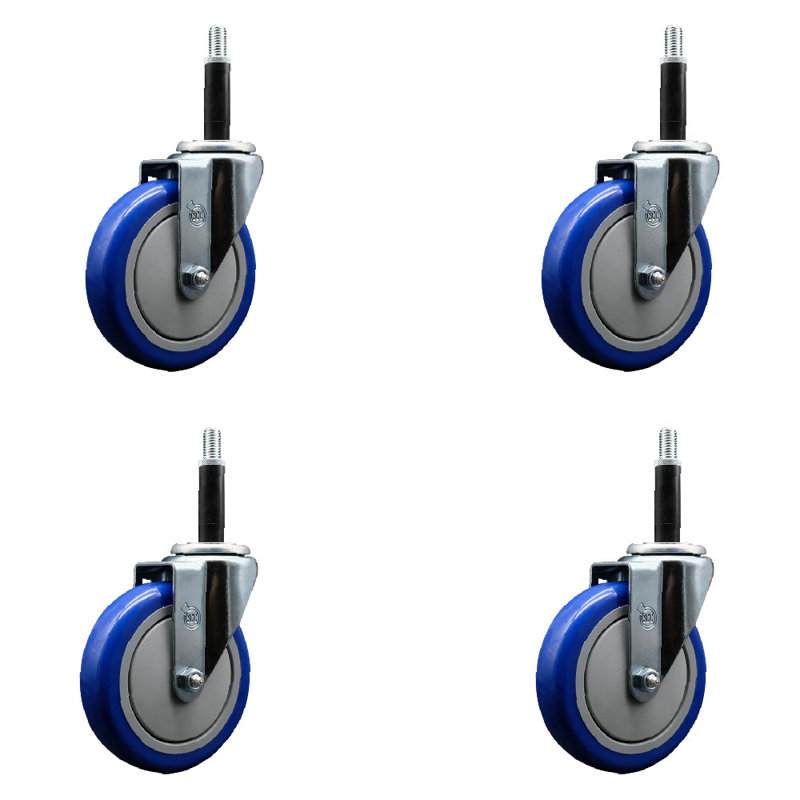 Ensemble de roulettes extensibles 5 pouces pivotant sur roues en polyéthylène 5 pouces SCC, Bleu