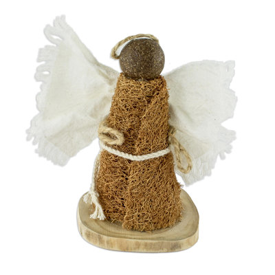 Handmade Nativity Messenger Natural Fiber Angel Statuette