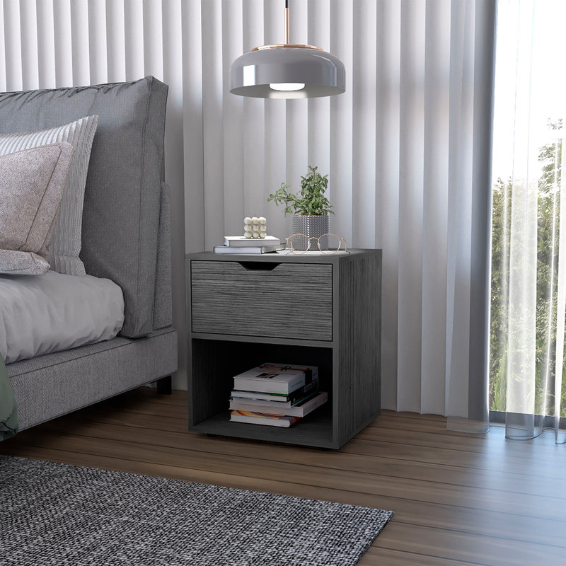 Elegant Drawer Nightstand, Light Gray