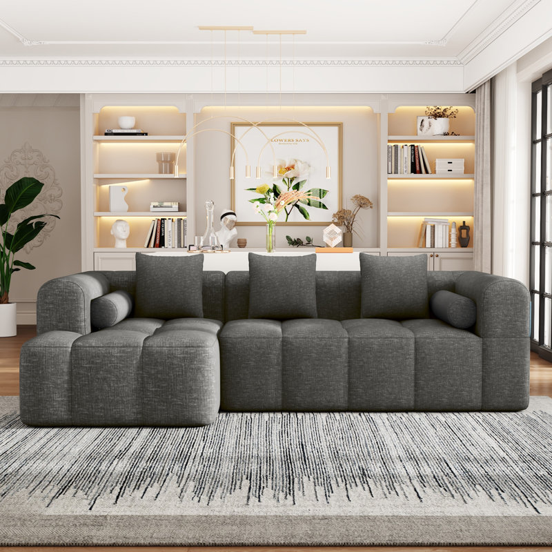 Canapé modulaire de 101,2 po avec canapé à compression complète et canapé modulaire avec siège profond et deux poches latérales pour le salon