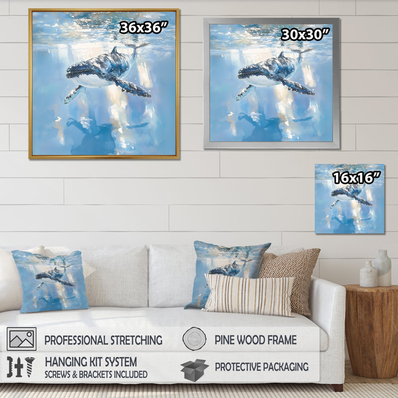 Décoration murale «Whales Serenity» - Baleine, Reproduction encadrée d'une seule photo sans pass, H 16 po x l 16 po, Blanc