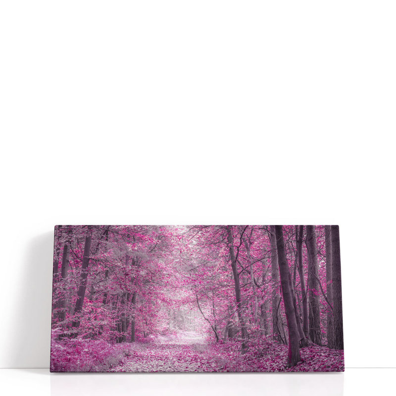 Sentier à travers la forêt d'automne - reproduction d'art sur toile, H 24 po x l 48 po