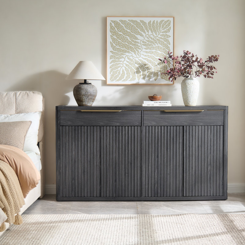 Buffet 66,34 po avec 4 portes et 2 tiroirs Cesiro, Aulne gris foncé