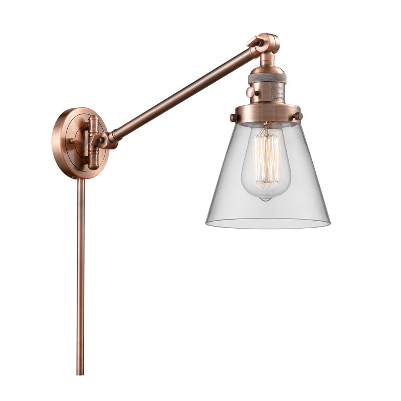 Pelkey Swing Arm Sconce, Clear, 3.5 Watt Vintage LED Bulb, Antique Copper