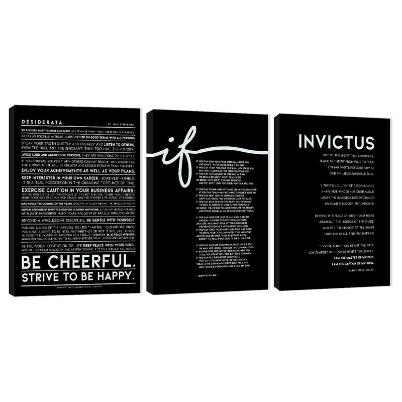 3 pièces d'art mural inspirant, image de dictons sur fond noir, citations, impressions sur toile de motivation pour la décoration de bureau, œuvre d'art encadrée pour triptyque