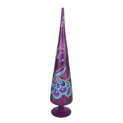 18.5" Purple and Blue Glitter Peacock Gem Christmas Tree Topper - Unlit