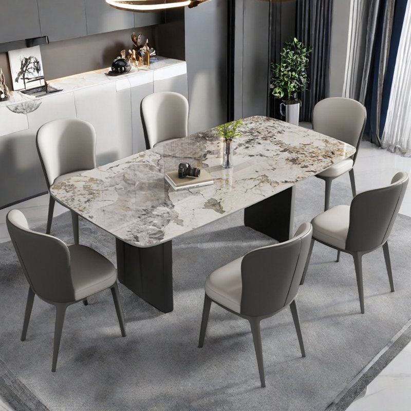 Ensemble de table de salle à manger rectangulaire de style italien, Blanc cassé / gris foncé