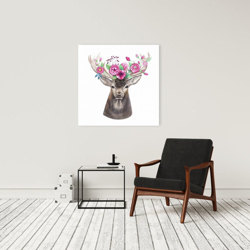 Toile romantique brune avec cerf et tête de cerf avec fleurs