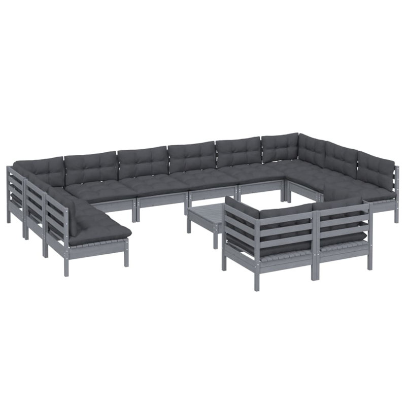  Ensemble de salon de jardin en bois de pin massif gris, tissu (100% polyester), Gris, Gris