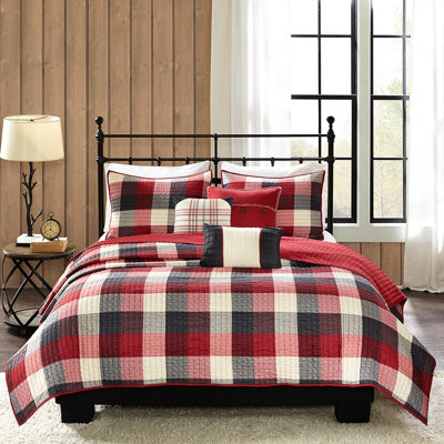 Literie rouge double / grand, 6 pièces, courtepointe style chevron, écossais Buffalo, courtepointe décorative avec, rouge, double / grand, draps respirants