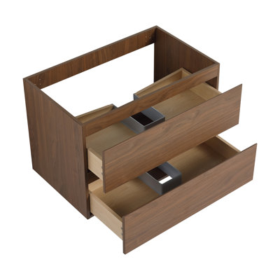 Brown Oak Bathroom Cabinet 30" - Modern Style With Water- Material And Spacious Interior Contemporary Scratch- Surface