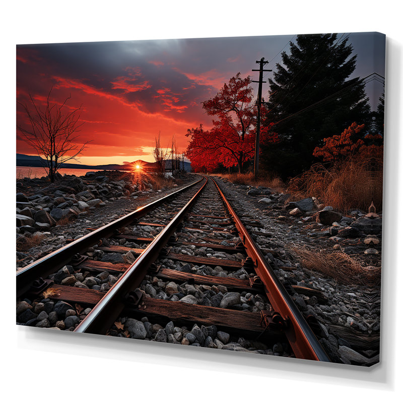 Train, train rouge, paysage I, Toile tendue, H 12 po x l 20 po x P 1 po