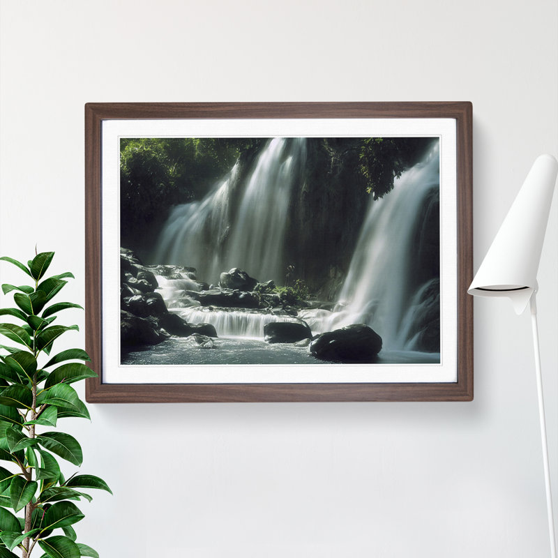 Striking Waterfall - Single Picture Frame Print, 46cm H x 64cm W x 2cm D, Walnut