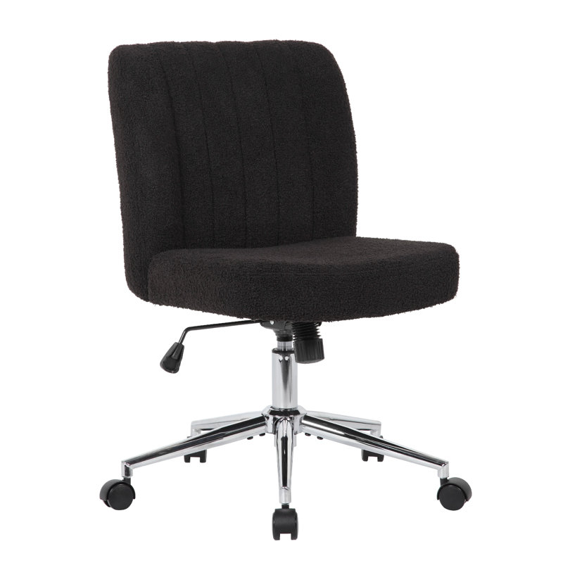 Rio Adjustable Height Office Chair, Black Boucle, Chrome, Nylon Casters, Black