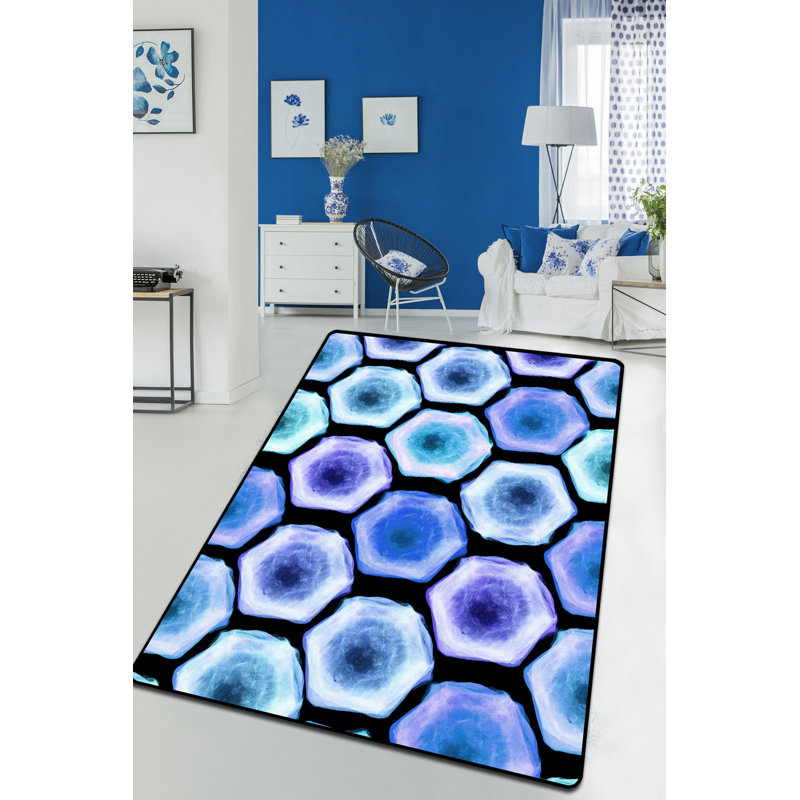 Antibacterial Blue Carpet (39.4 x 70.9 inches), 100% Polyester, 0.16 in Pile Height | Non-Slip Felt Dot Underside, 700 g/m² | Machine Washable, Easy Care, Perfect for Living Room & Bedroom Decor