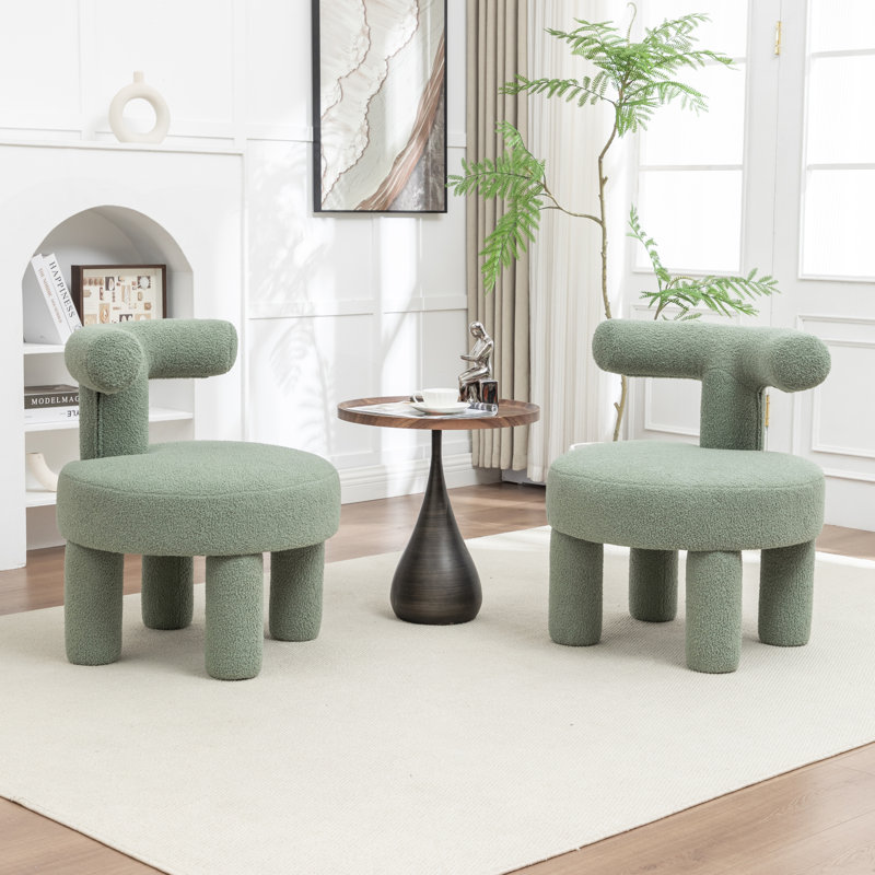Fauteuil demi-tonneau rembourré Bula, Vert, Teddy