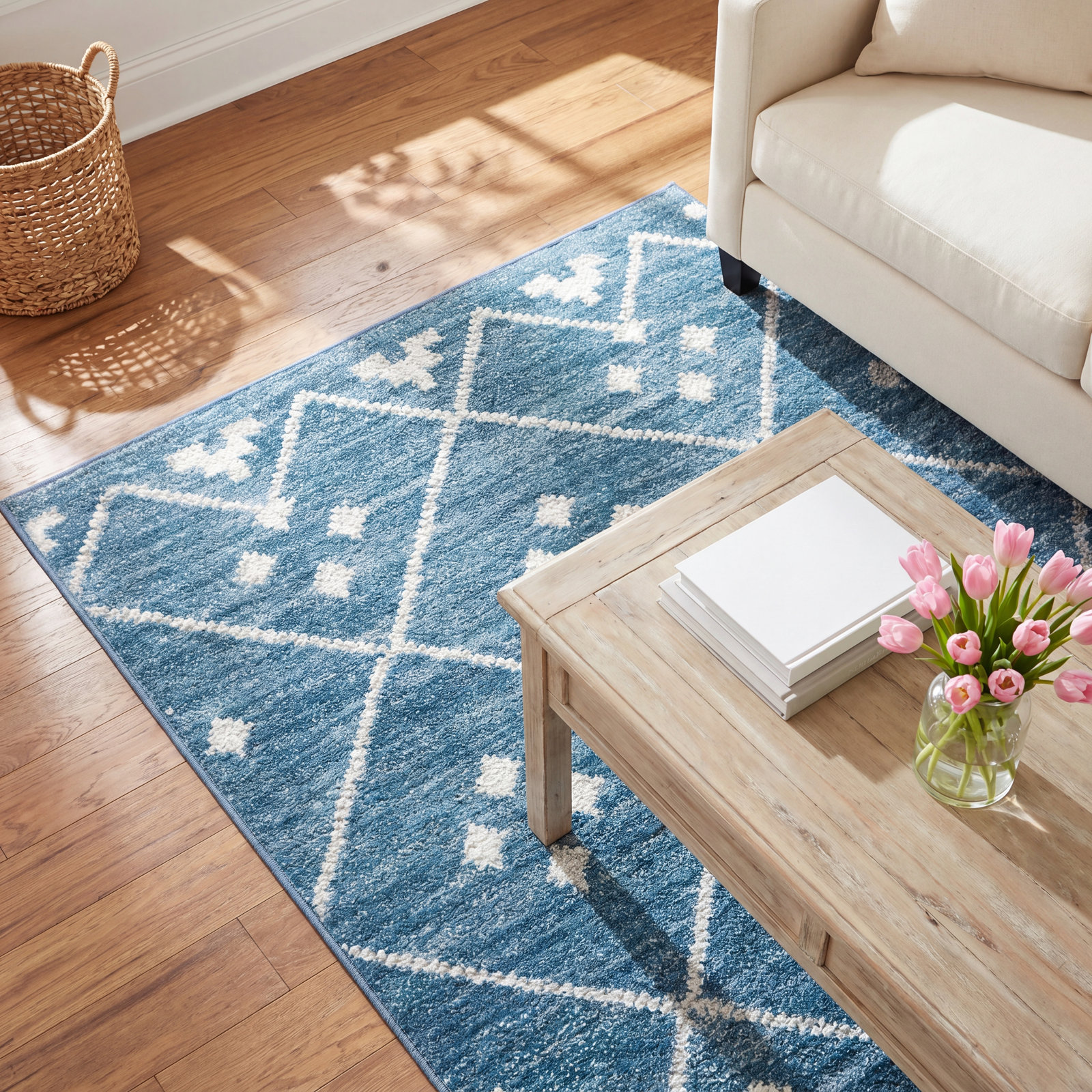 Kota Indigo Machine Washable Rug, Rectangle 5' x 8'