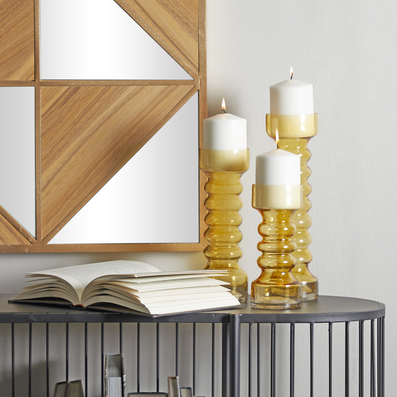 Starlet 3-Piece Glass Candlestick Set, Yellow
