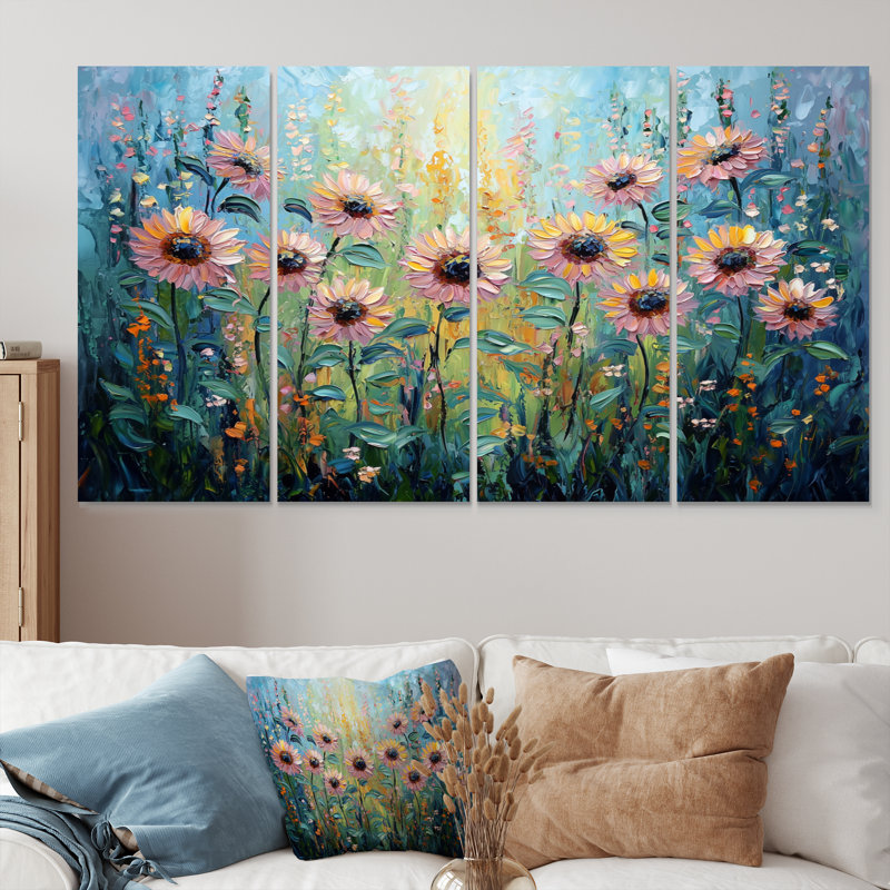 Drusila - art mural tournesols - décoration murale Traditi, H 32 po x l 64 po, 4