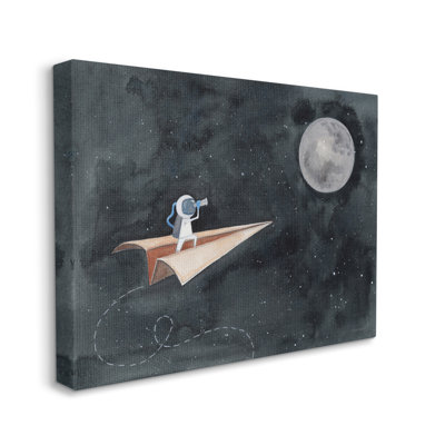 Papier sur toile, vol dans l'espace, astronaute, lune, surdimensionnée, art mural par Rachel Nieman