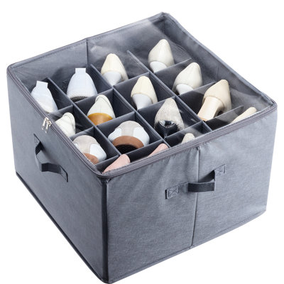 Organisateur de rangement pour chaussures avec 16 compartiments, fenêtre transparente, respirant et pliable, poignées renforcées, économise de l'espace dans le placard