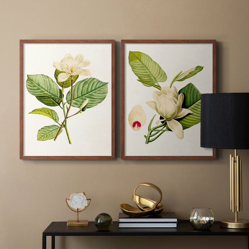 Impression encadrée MagnoliaFlowersI-Premium - prête à être accrochée - aucun clou requis - aucun clou requis, Noyer