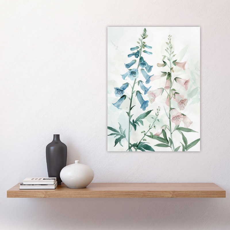 Blue Foxglove Flowers Modern Watercolour Wall Art Print